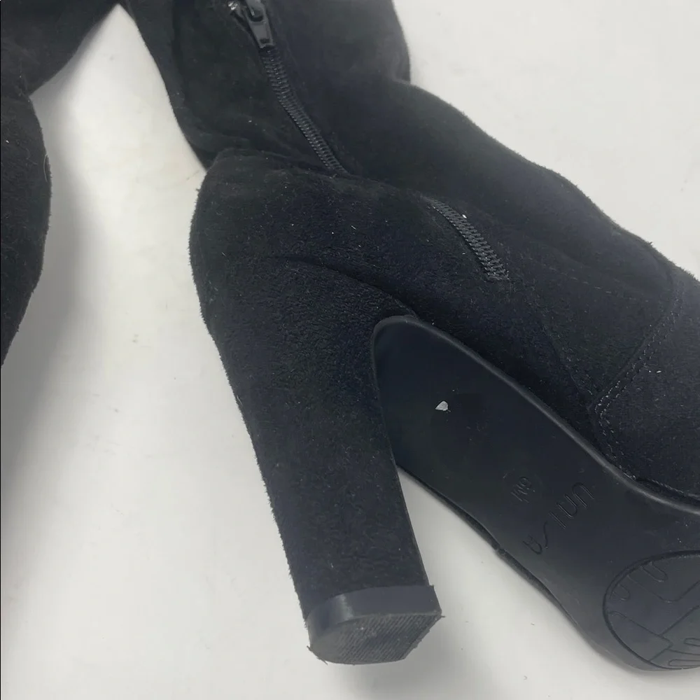 Unisa Over The Knee Black Heeled Faux Suede Boots Size 6 Like New Condition